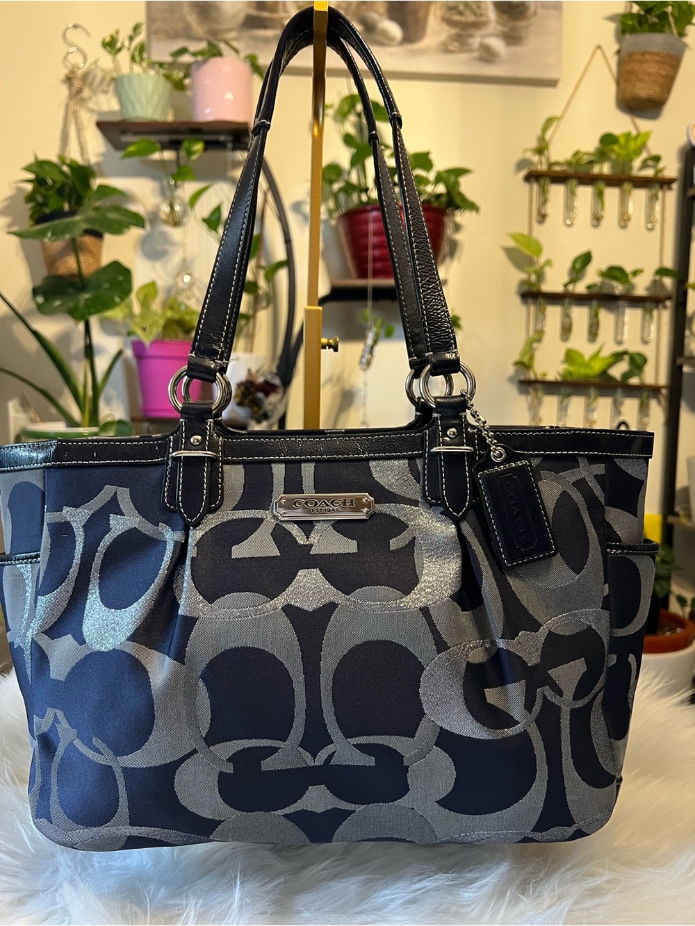 Coach Black and Silver Signature Tote